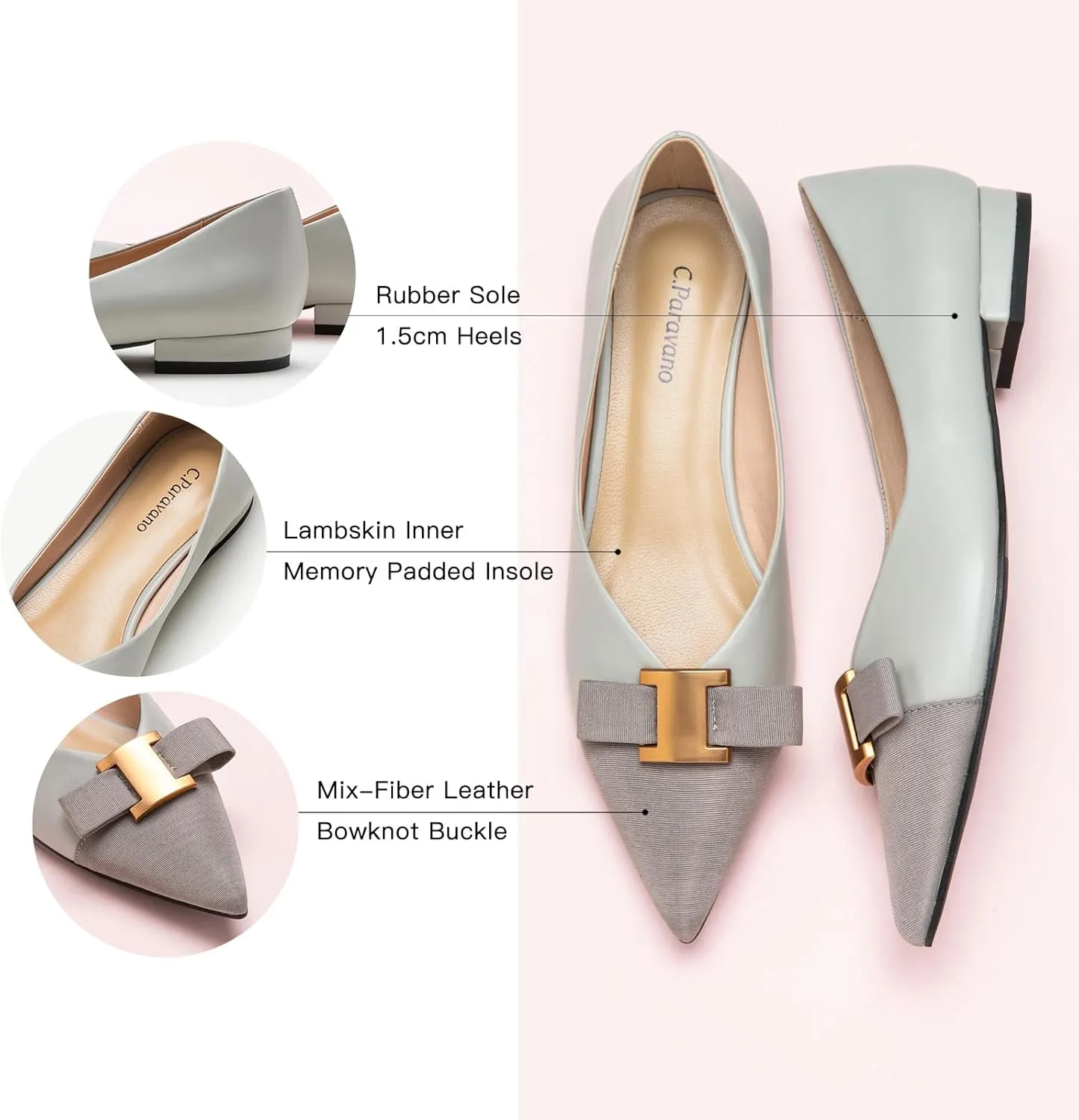 C.Paravano Womens Flats I Flat for Women Leather I Pointed Toe Flats I Ballet Flats for Women I Slip on Dressy Flats