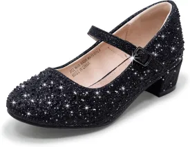 Girls Dress Shoes Mary Jane Low Heel Princess Flower Wedding Flats Glitter Shoes for Toddler/Little Kid/Big Kids