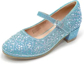 Girls Dress Shoes Mary Jane Low Heel Princess Flower Wedding Flats Glitter Shoes for Toddler/Little Kid/Big Kids