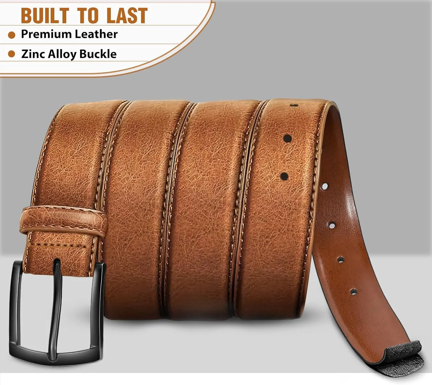 Men's Belt 2Pack Genuine Leather Belt for Men Dress Casual Golf Jeans Pants 1 3/8"