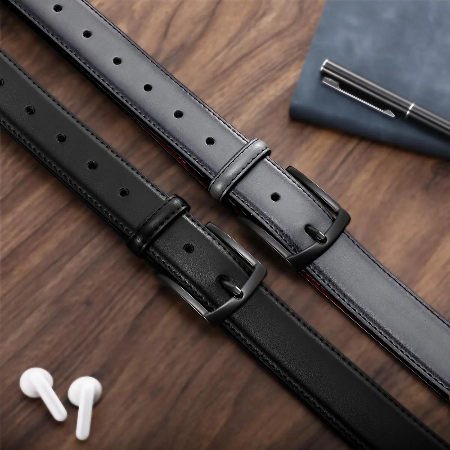 Men's Belt 2Pack Genuine Leather Belt for Men Dress Casual Golf Jeans Pants 1 3/8"