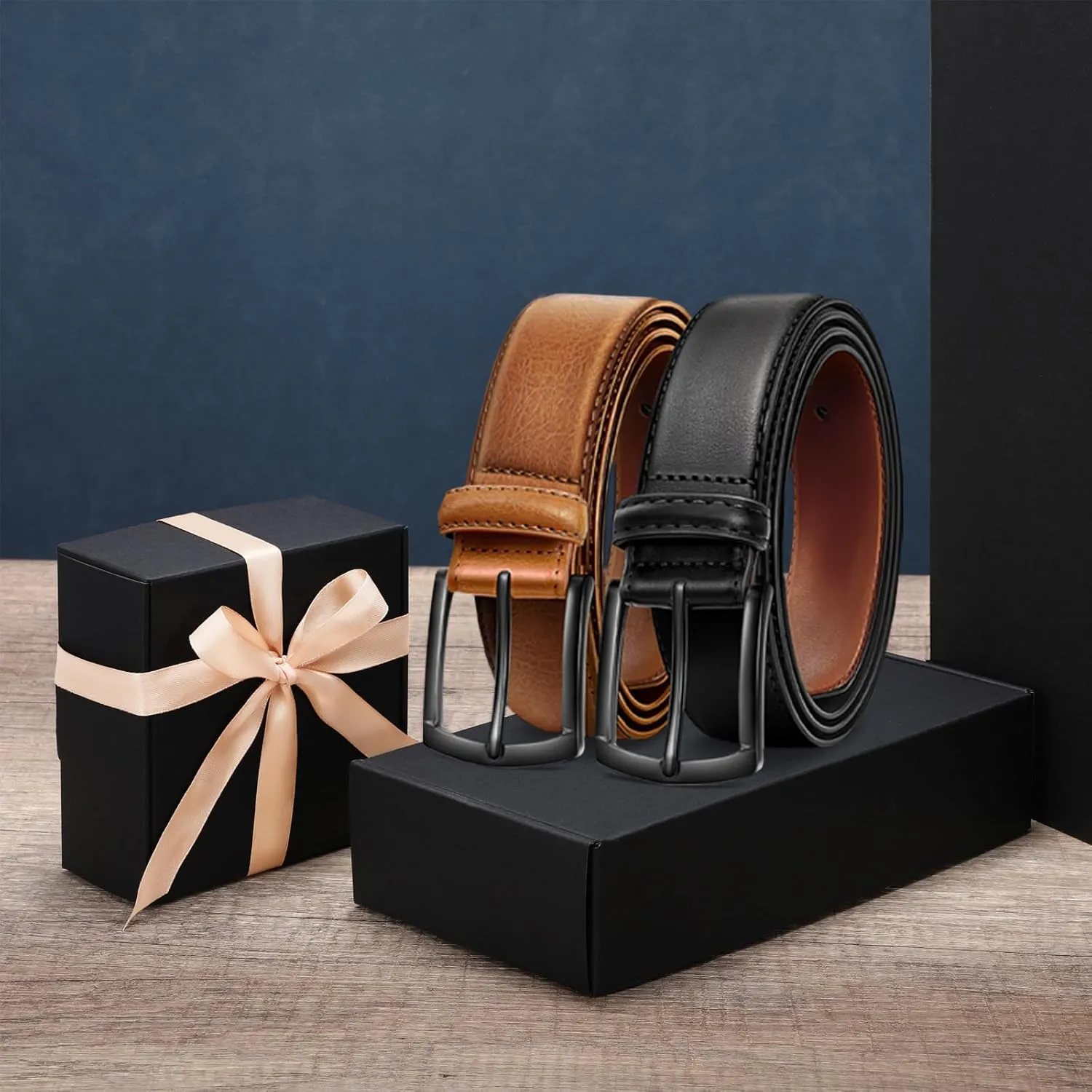 Men's Belt 2Pack Genuine Leather Belt for Men Dress Casual Golf Jeans Pants 1 3/8"