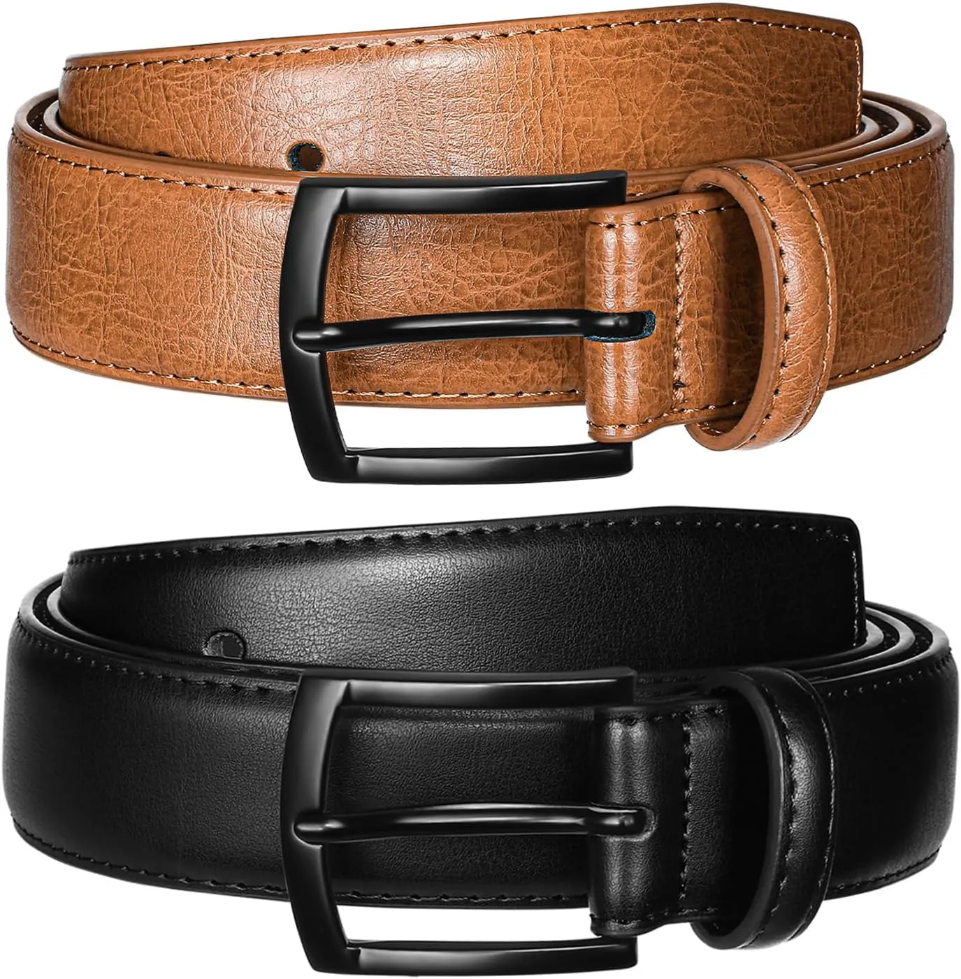 Men's Belt 2Pack Genuine Leather Belt for Men Dress Casual Golf Jeans Pants 1 3/8"