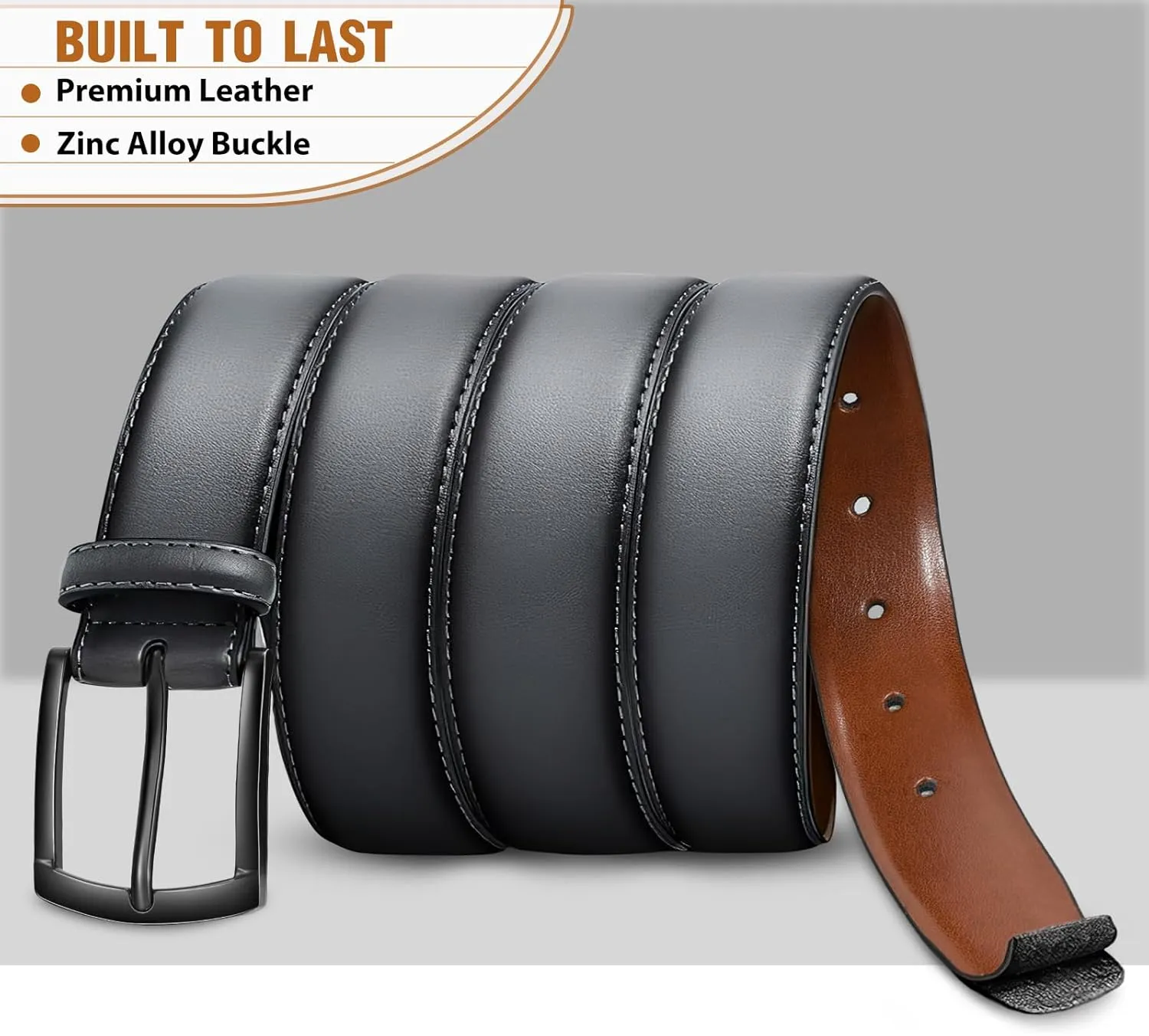 Men's Belt 2Pack Genuine Leather Belt for Men Dress Casual Golf Jeans Pants 1 3/8"