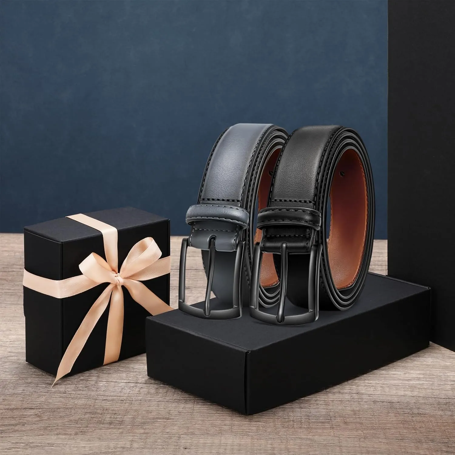 Men's Belt 2Pack Genuine Leather Belt for Men Dress Casual Golf Jeans Pants 1 3/8"