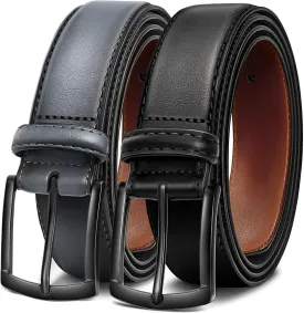 Men's Belt 2Pack Genuine Leather Belt for Men Dress Casual Golf Jeans Pants 1 3/8"