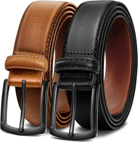 Men's Belt 2Pack Genuine Leather Belt for Men Dress Casual Golf Jeans Pants 1 3/8"