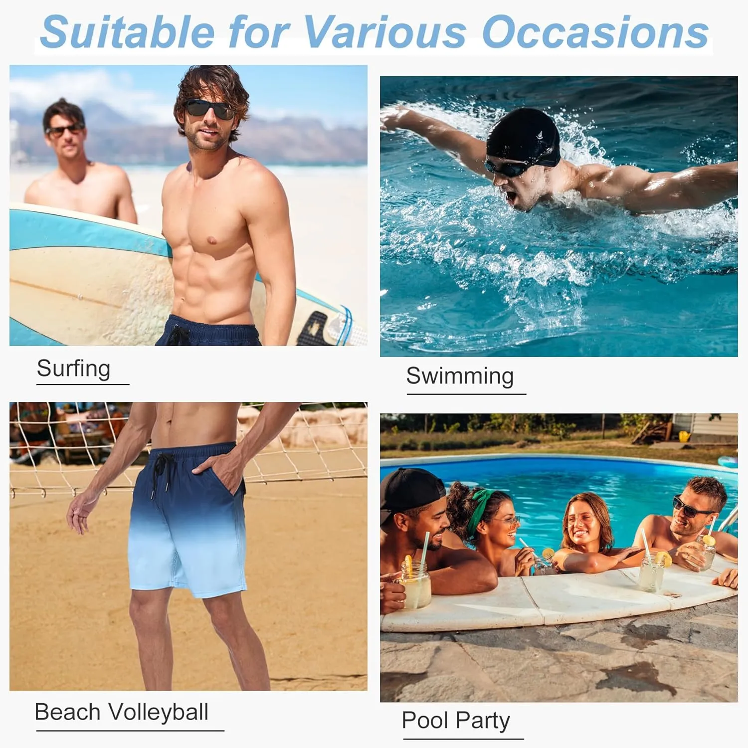 Mens Swim Trunks with Compression Liner 2 in 1 Quick Dry Swimming Shorts Swimwear Bathing Suits with Pockets