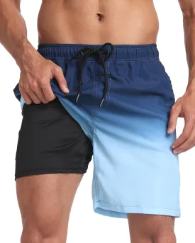 Mens Swim Trunks with Compression Liner 2 in 1 Quick Dry Swimming Shorts Swimwear Bathing Suits with Pockets