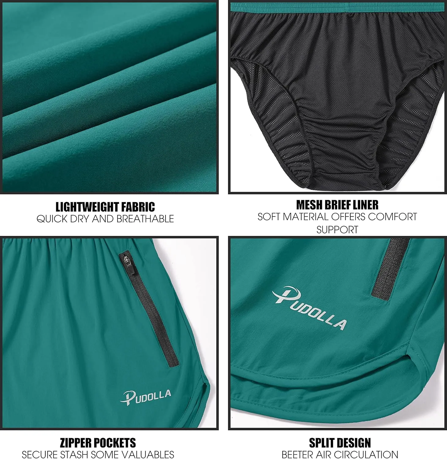 Pudolla Men??s Running Shorts 3 Inch Quick Dry Gym Athletic Workout Shorts for Men with Zipper Pockets