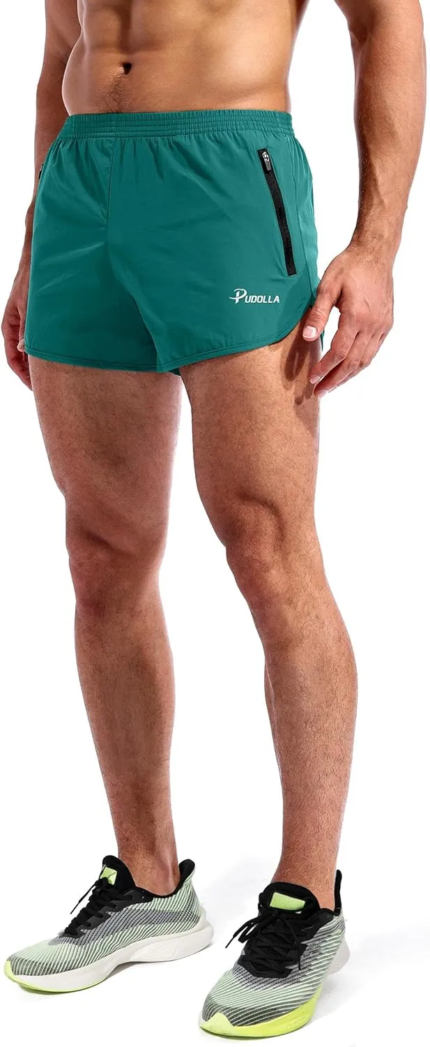 Pudolla Men??s Running Shorts 3 Inch Quick Dry Gym Athletic Workout Shorts for Men with Zipper Pockets