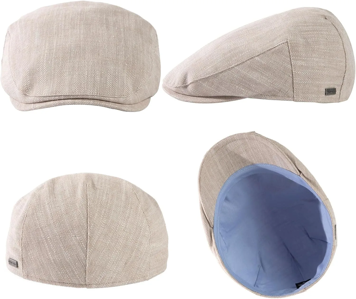 TOP-EX XL/XXL Mens 100% Linen Flat Cap Summer Cooling Newsboy Hats Cotton Lining