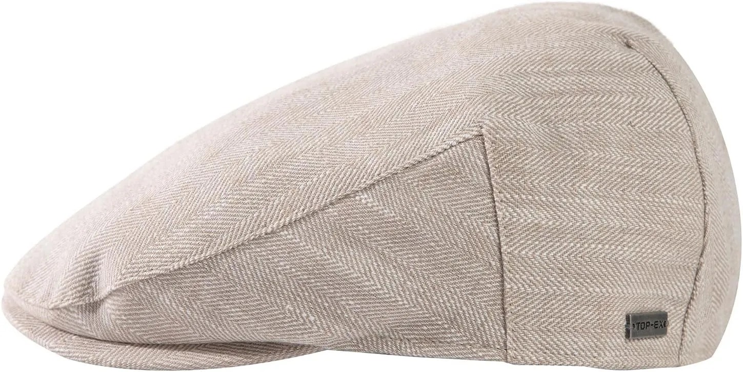 TOP-EX XL/XXL Mens 100% Linen Flat Cap Summer Cooling Newsboy Hats Cotton Lining